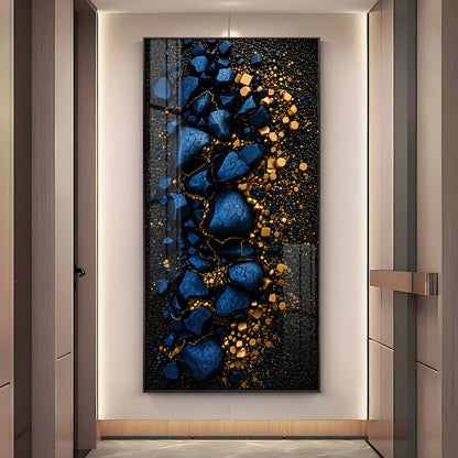 Deep Blue Cracked Rock with Gold Dust Premium Acrylic Vertical Wall Art