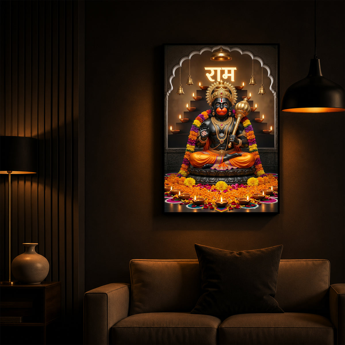Seated Hanuman Modern Luxury Backlight Vertical Wall Art