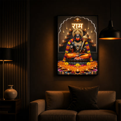 Seated Hanuman Modern Luxury Backlight Vertical Wall Art