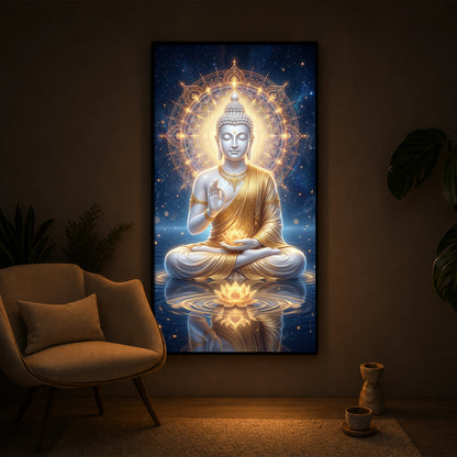 Blessings Of Buddha Modern Luxury Backlight Vertical Wall Art