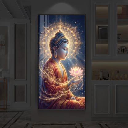 Depiction Of Buddha Modern Luxury Backlight Vertical Wall Art