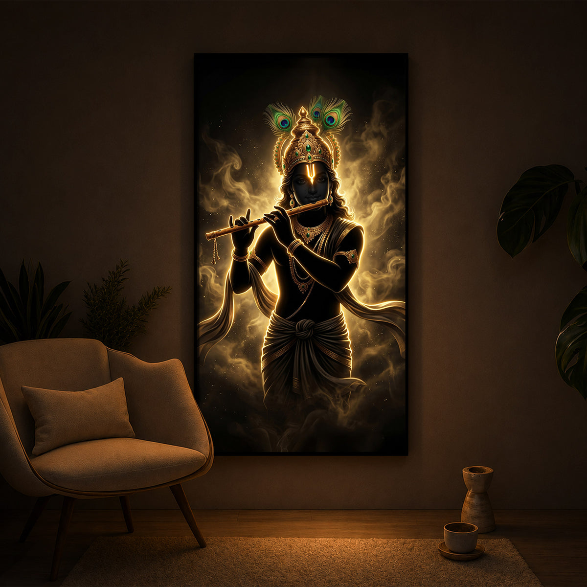 Krishna Modern Luxury Backlight Vertical Wall Art