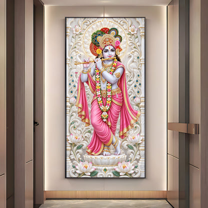 Krishna In Pink Dress Premium Acrylic Vertical Wall Art