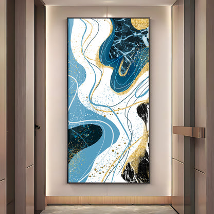 Stylized Fans In Gold & Blue Tones Premium Acrylic Vertical Wall Art