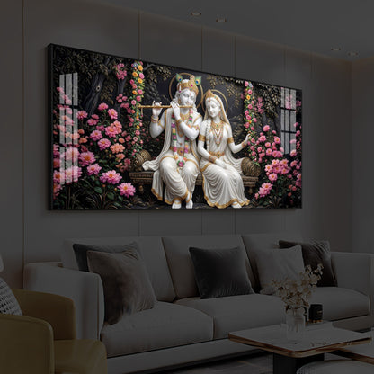 Radha Krishna With Flower Modern Luxury Backlight Horizontal Wall Art