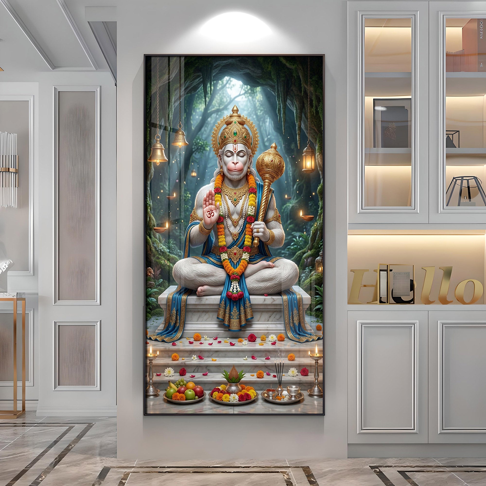 Divine Harmony Of Lord Hanuman Premium Acrylic Vertical Wall Art