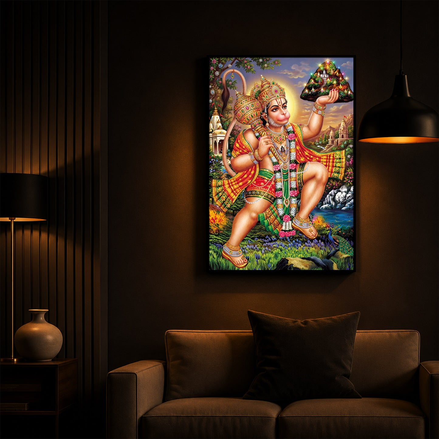 Hindu God Lord Hanuman Ji Modern Luxury Backlight Vertical Wall Art