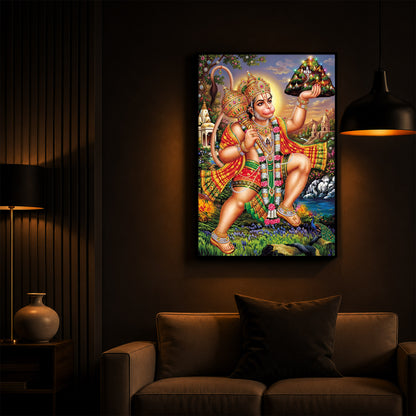 Hindu God Lord Hanuman Ji Modern Luxury Backlight Vertical Wall Art