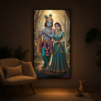 Radhe Krishna Ji Modern Luxury Backlight Vertical Wall Art