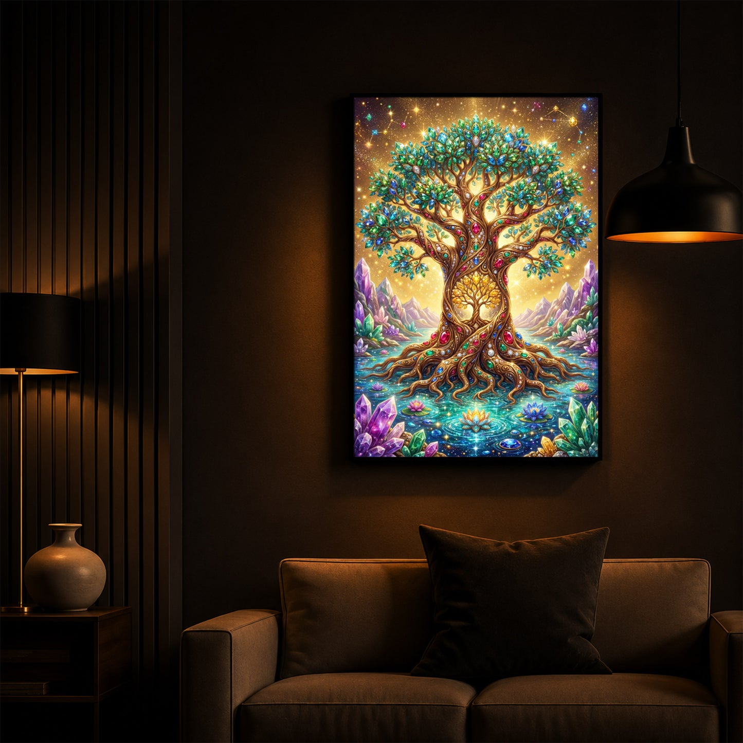 Majestic Tree Of Life Modern Luxury Backlight Vertical Wall Art