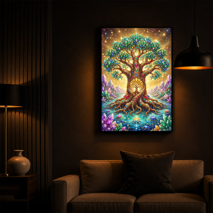 Majestic Tree Of Life Modern Luxury Backlight Vertical Wall Art