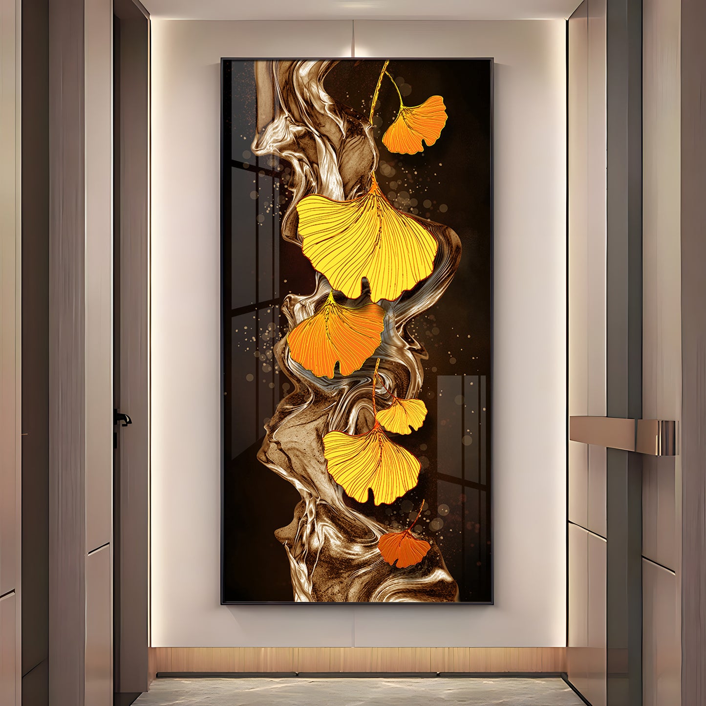Glittering Ginkgo Premium Acrylic Vertical Wall Art