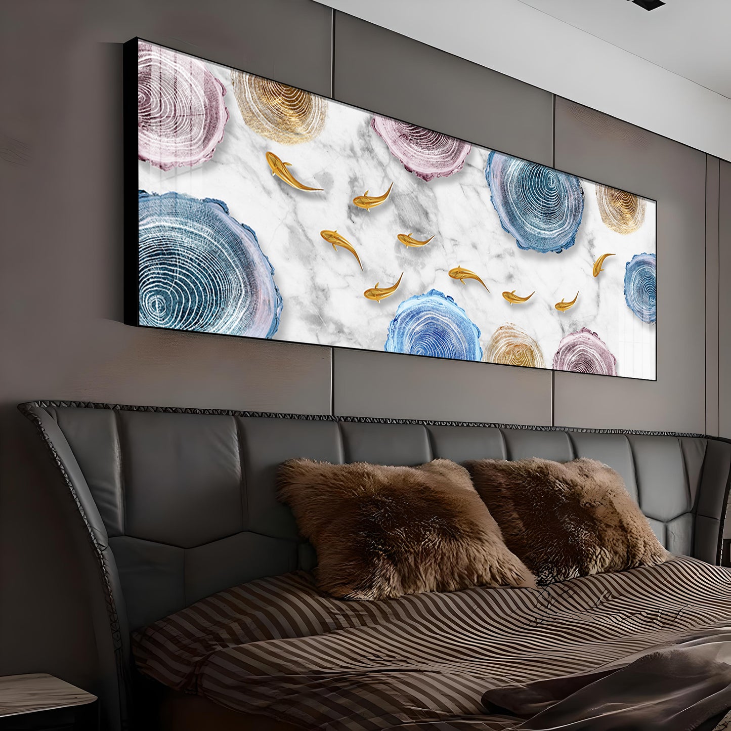 Fish With Abstract Circular Premium Acrylic Horizontal Wall Art