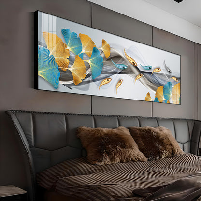 Blue & Golden Leaf Premium Acrylic Horizontal Wall Art