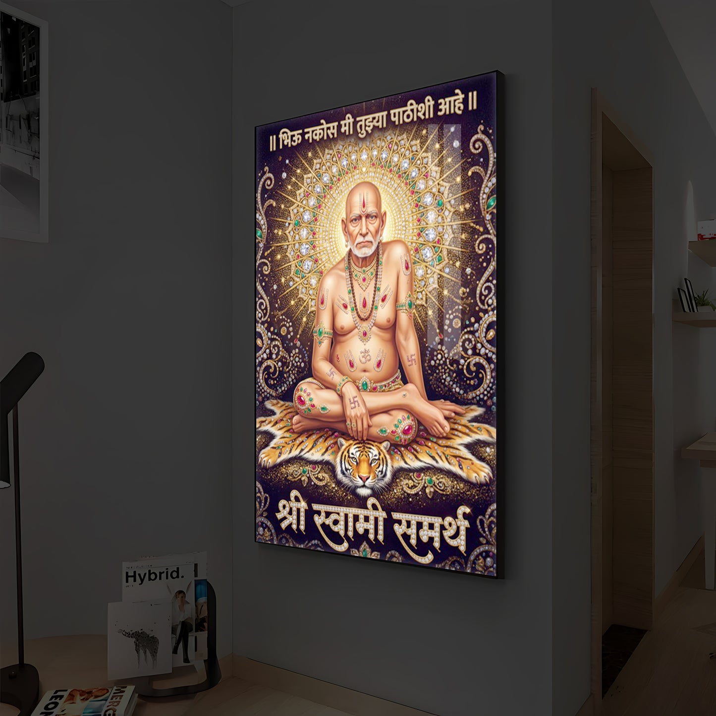 Shree Swami Samarth Modern Luxury Backlight Vertical Wall Art