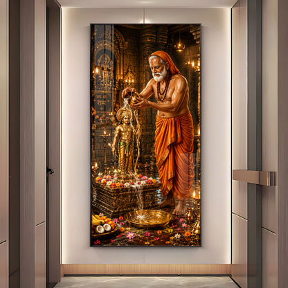Shri Raghavendra Swamy Ritual Abhishek On Lord Ram Premium Acrylic Vertical Wall Art