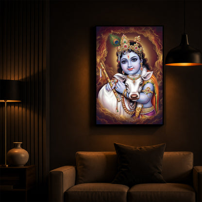 Sri krishna God Modern Luxury Backlight Vertical Wall Art