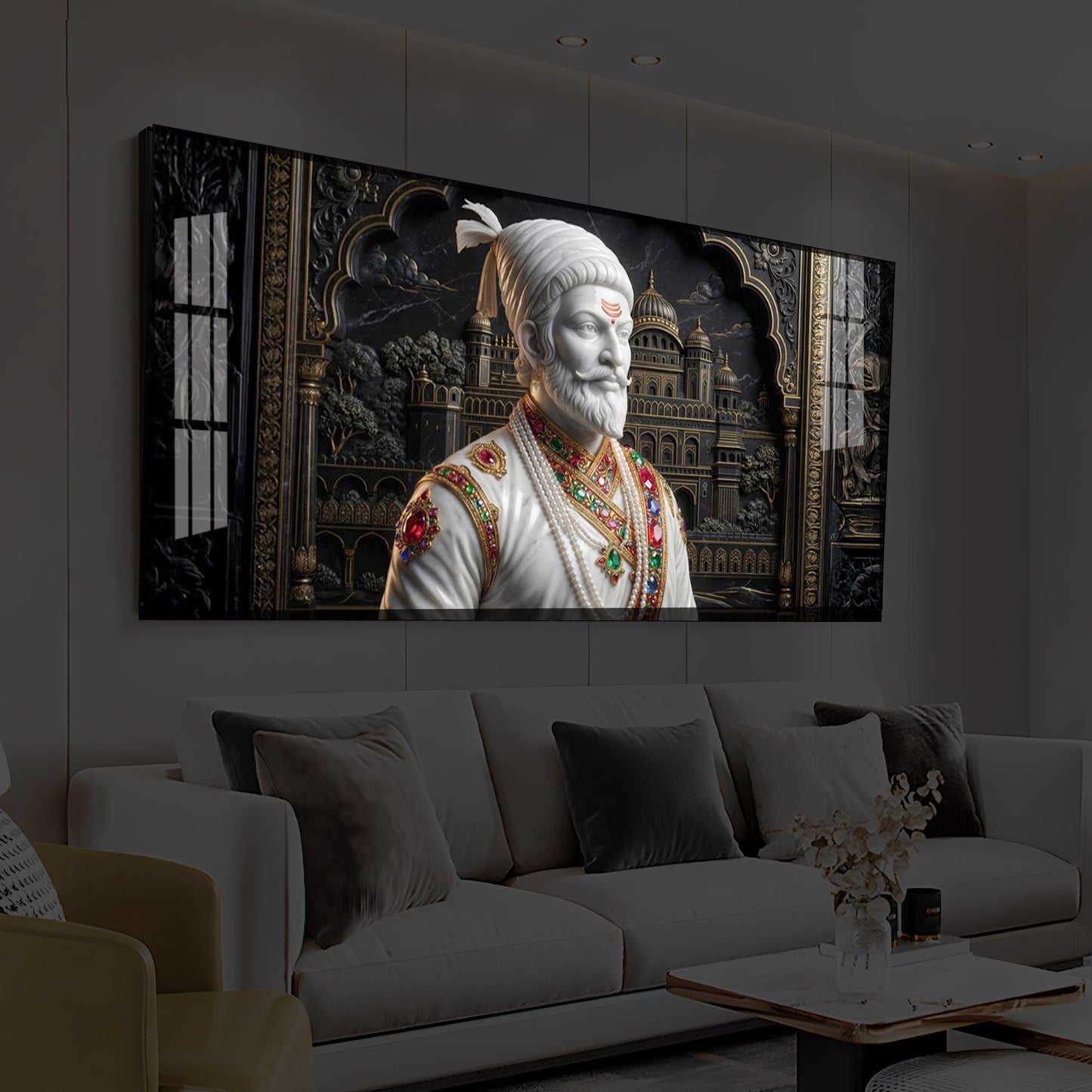 Veer Chhatrapati Shivaji Maharaj Modern Luxury Backlight Horizontal Wall Art