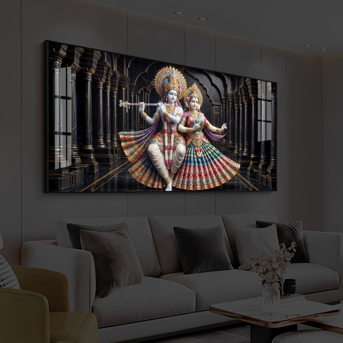 Hindu Seities Radha & Krishna Modern Luxury Backlight Horizontal Wall Art