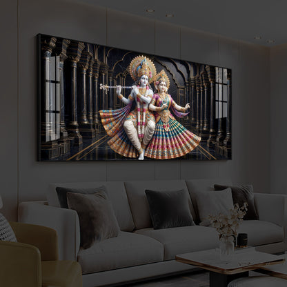Hindu Seities Radha & Krishna Modern Luxury Backlight Horizontal Wall Art