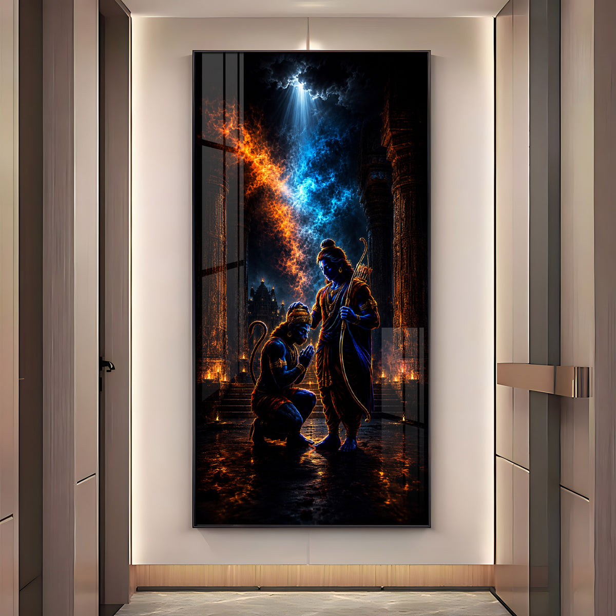 Sacred Lord Ram Blessing Hanumanji Premium Acrylic Vertical Wall Art