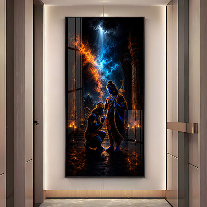 Sacred Lord Ram Blessing Hanumanji Premium Acrylic Vertical Wall Art