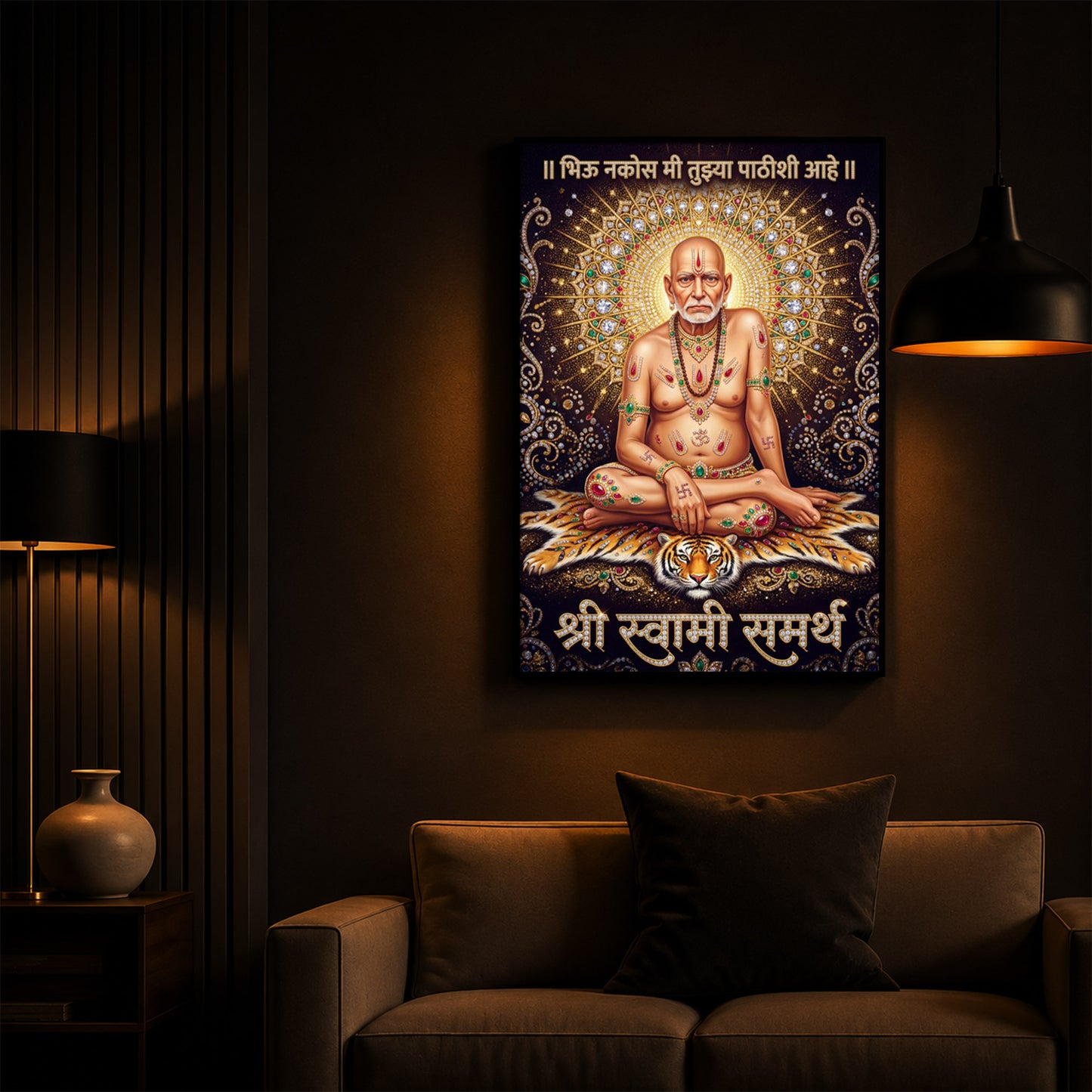 Shree Swami Samarth Modern Luxury Backlight Vertical Wall Art
