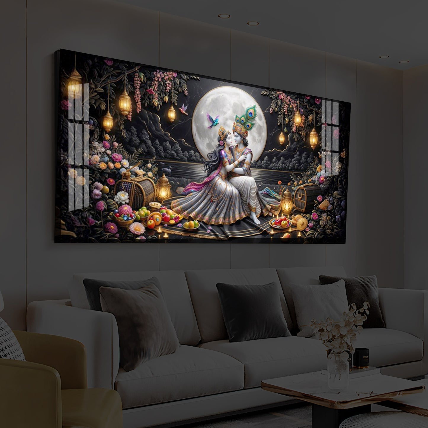 Generic Radha Krishna Romantic Modern Luxury Backlight Horizontal Wall Art
