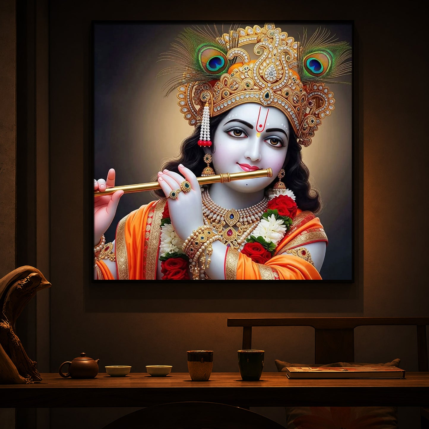 Divine Shree Krishna Modern Luxury Backlight Square Wall Art
