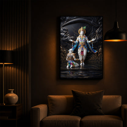 Lord Krishna With Arjuna Modern Luxury Backlight Vertical Wall Art