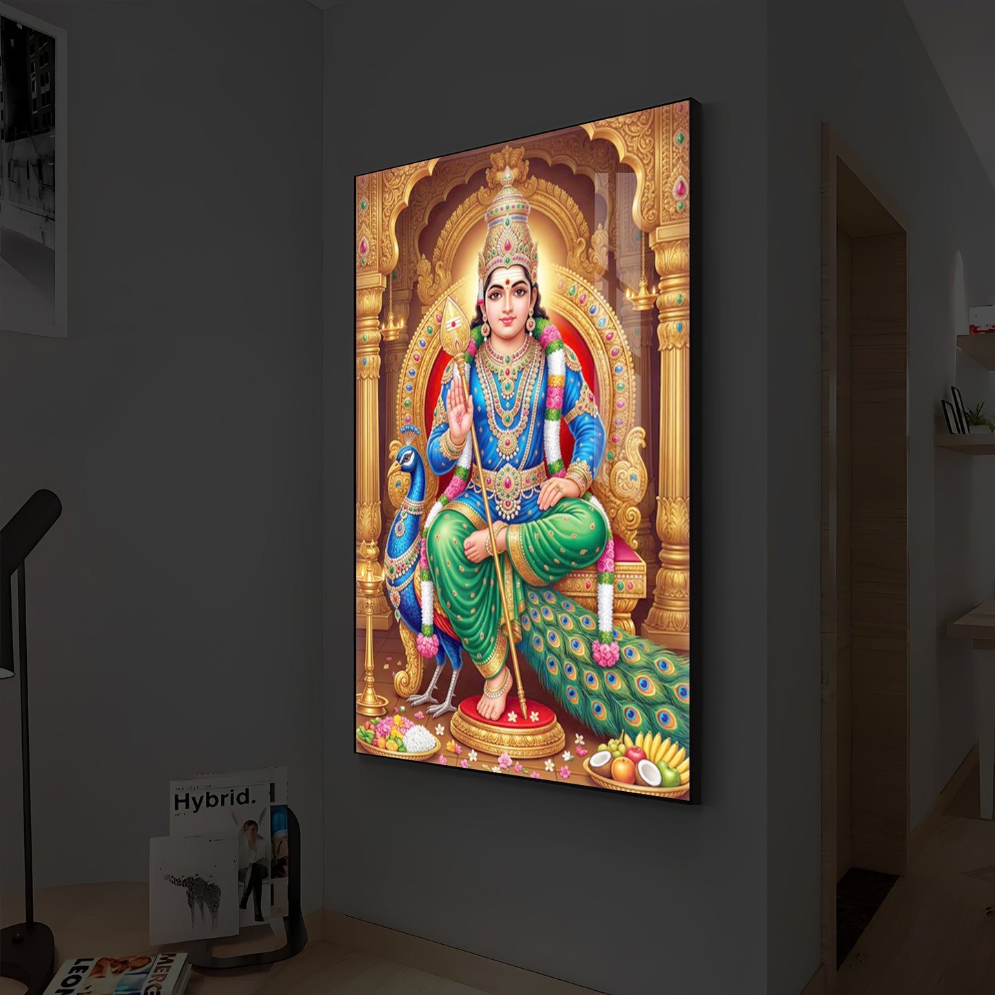 Murugan Bhagwan Modern Luxury Backlight Vertical Wall Art