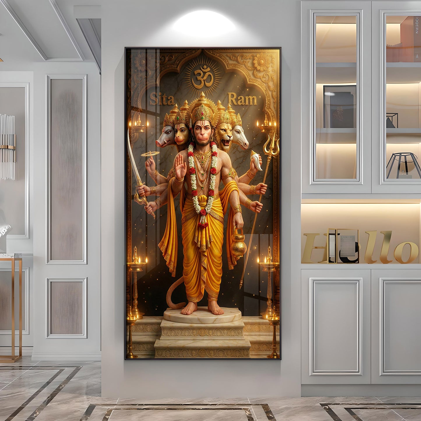 Divine Embrace of Hanuman Premium Acrylic Vertical Wall Art