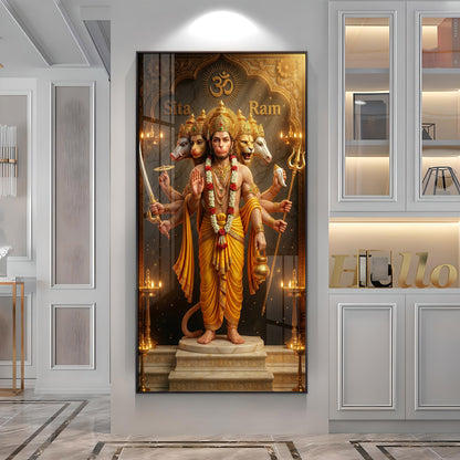 Divine Embrace of Hanuman Premium Acrylic Vertical Wall Art