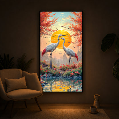 Beautiful Birds Modern Luxury Backlight Vertical Wall Art