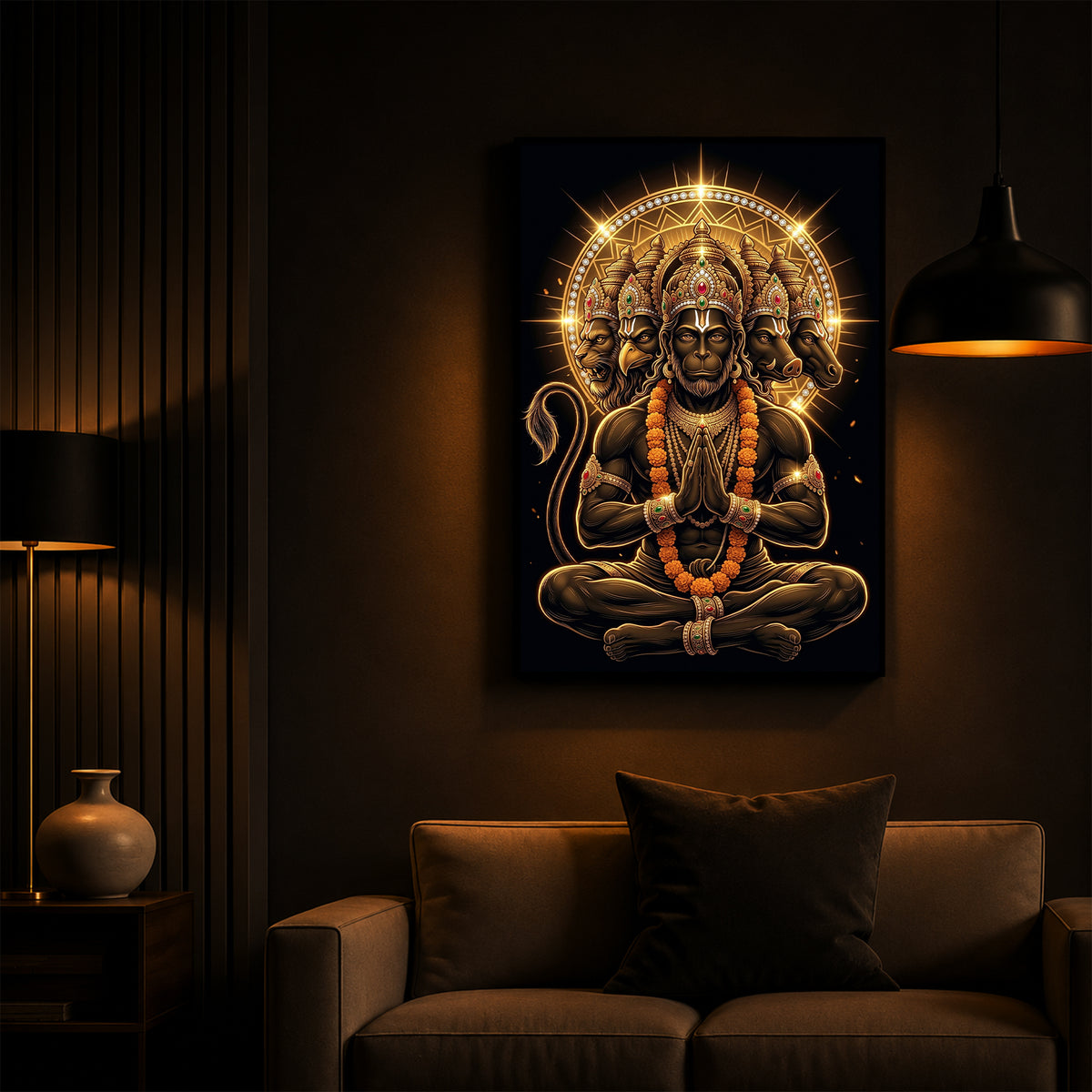 Glowing Panchamukhi Modern Luxury Backlight Vertical Wall Art