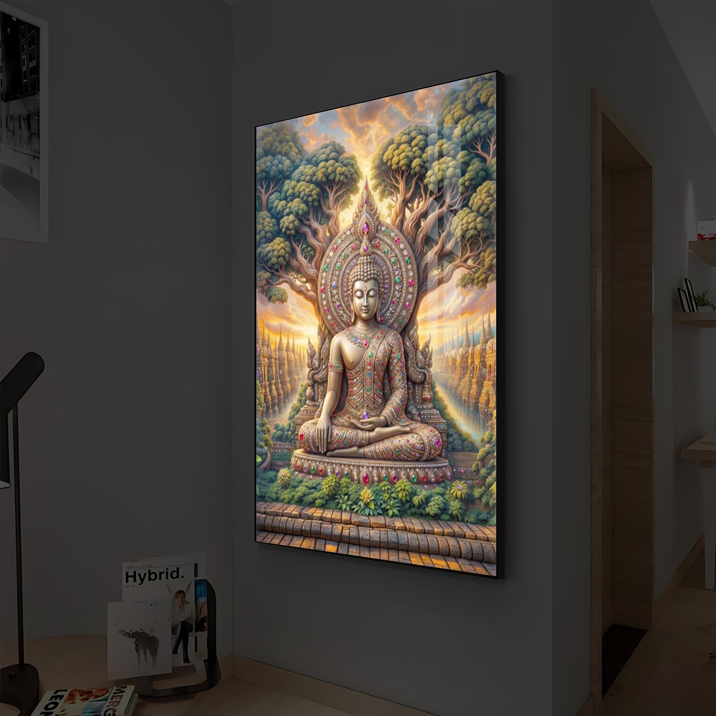 Elevation Buddha Modern Luxury Backlight Vertical Wall Art