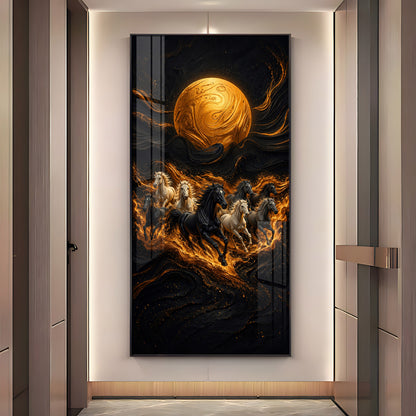Majestic Running Horses & Golden Moon Premium Acrylic Vertical Wall Art