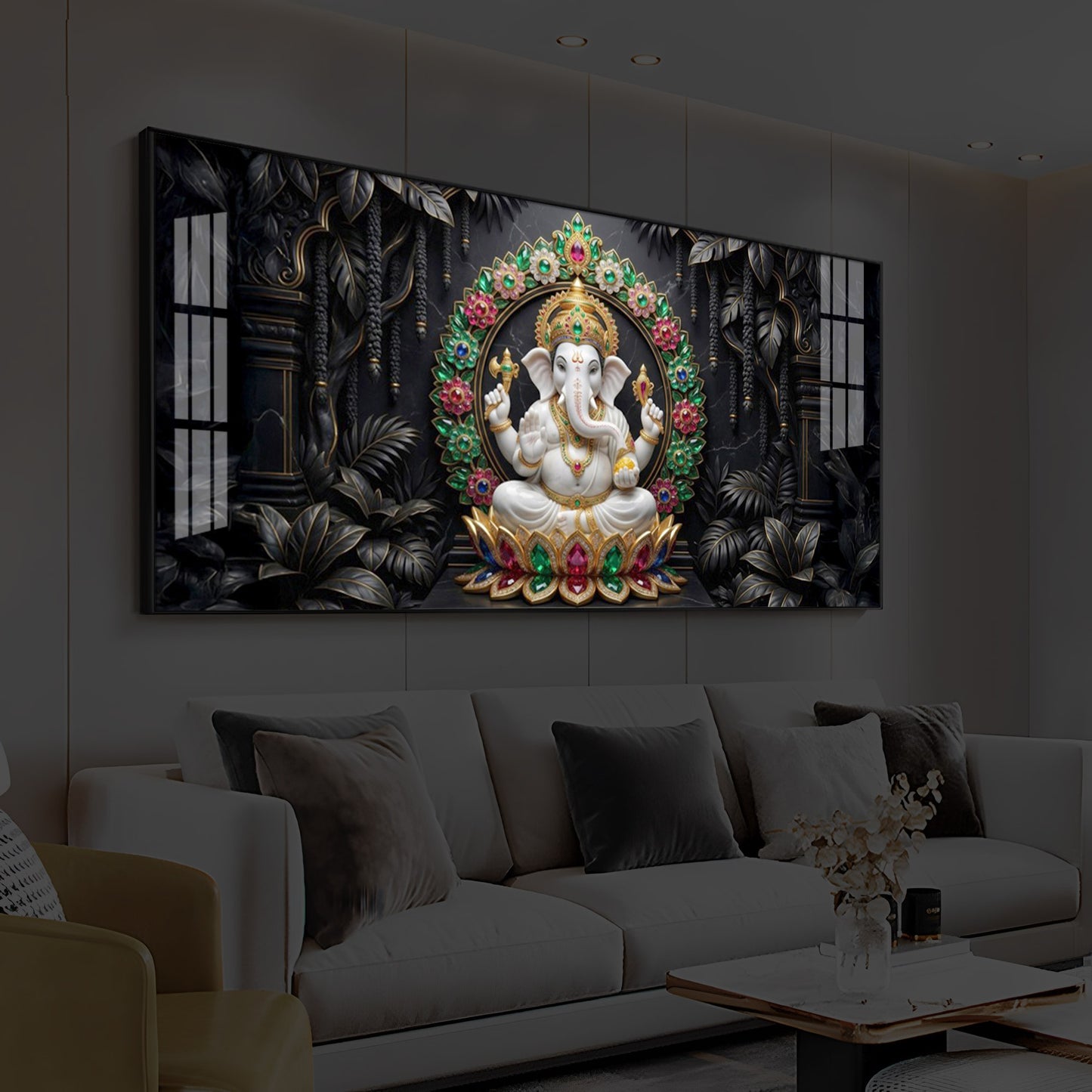 Depicts Lord Ganesha Modern Luxury Backlight Horizontal Wall Art