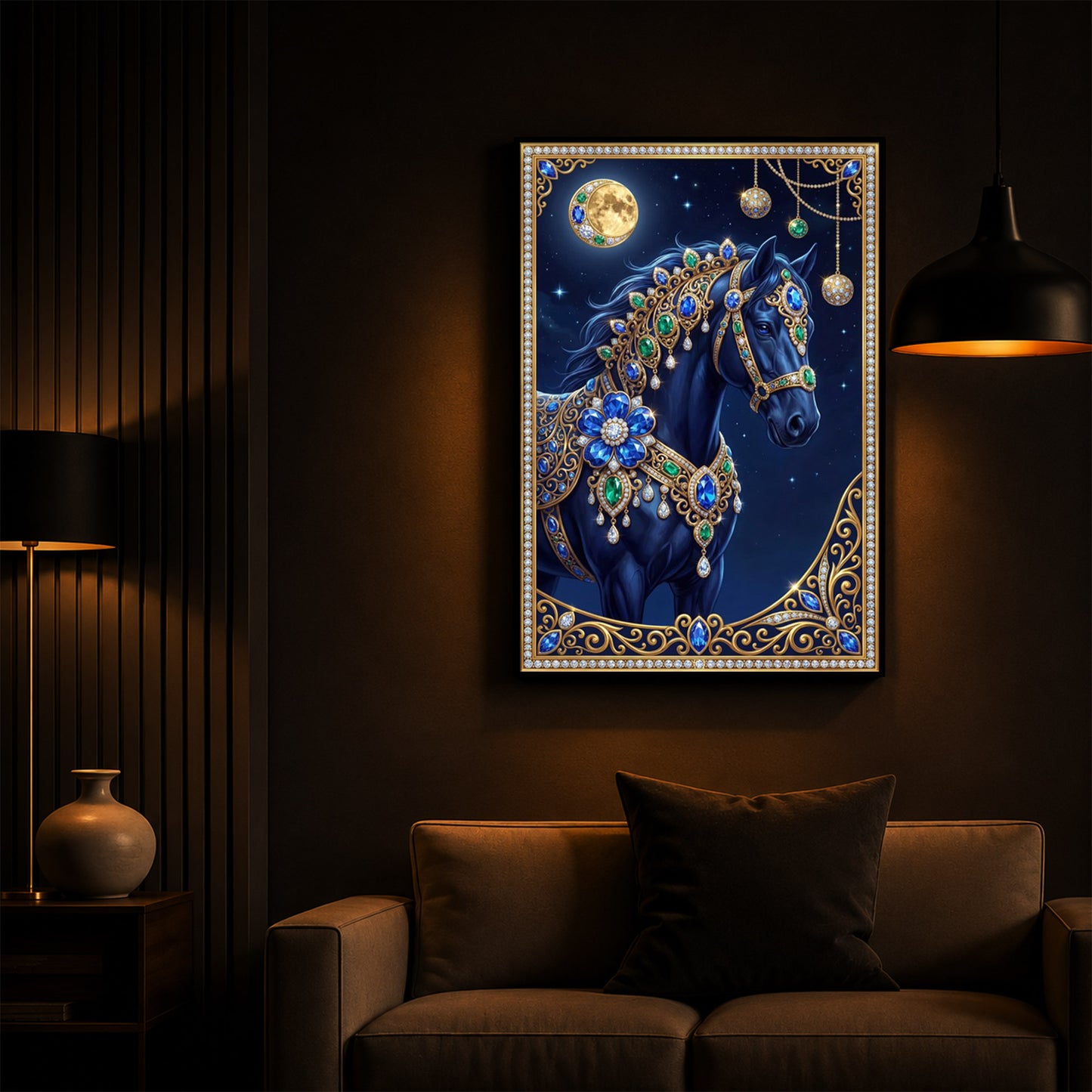 Black Horse Modern Luxury Backlight Vertical Wall Art