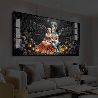 Hindu Deity Radha Krishna Modern Luxury Backlight Horizontal Wall Art