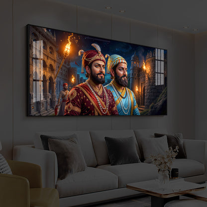 Chhatrapati Shivaji Maharaj with Chhatrapati Sambhaji Modern Luxury Backlight Horizontal Wall Art