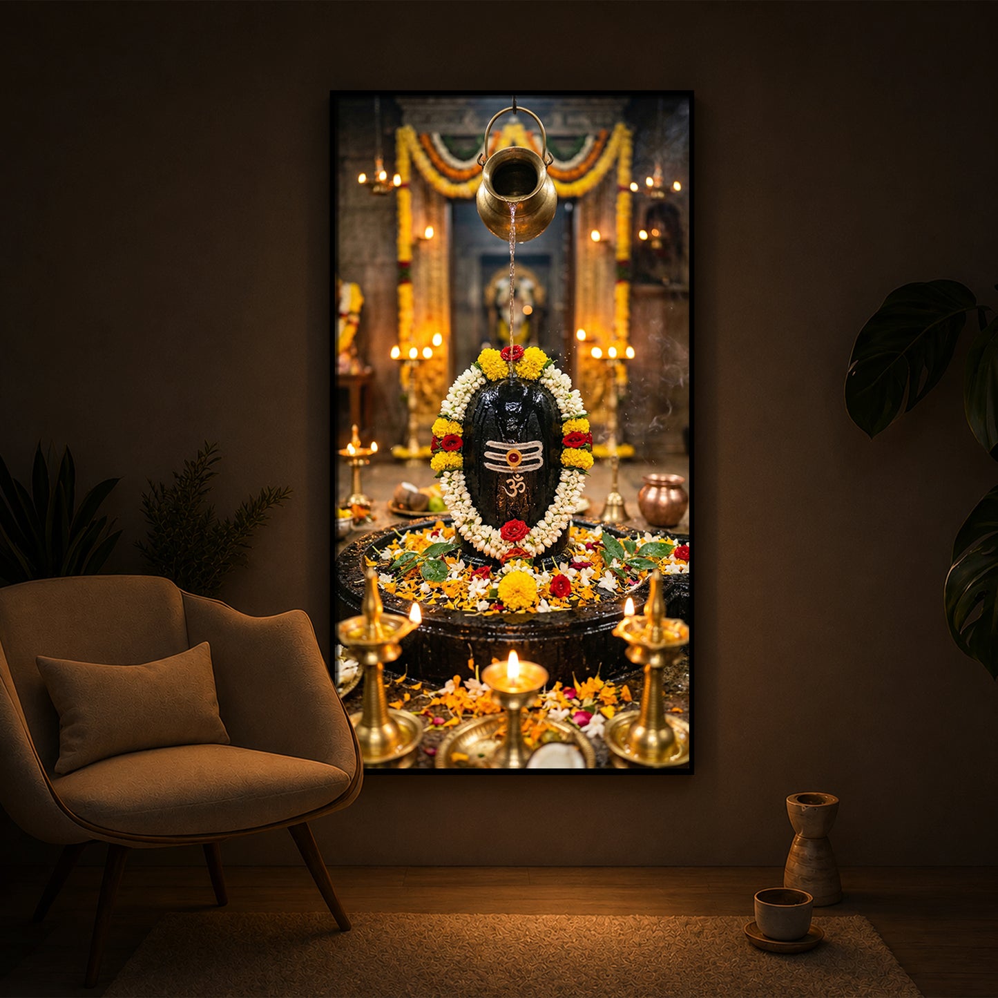 Somnath Jyotirlinga Modern Luxury Backlight Vertical Wall Art
