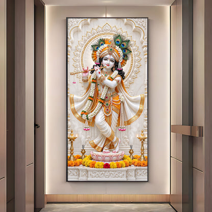 Krishna In White Dhoti Premium Acrylic Vertical Wall Art