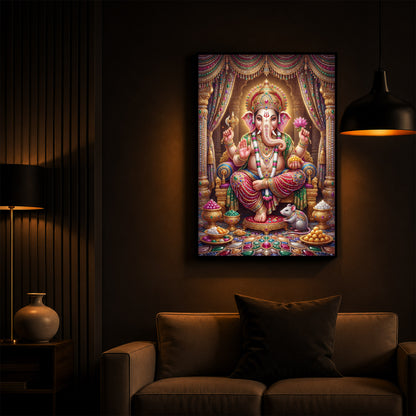 Shree Ganesh Darbar Modern Luxury Backlight Vertical Wall Art