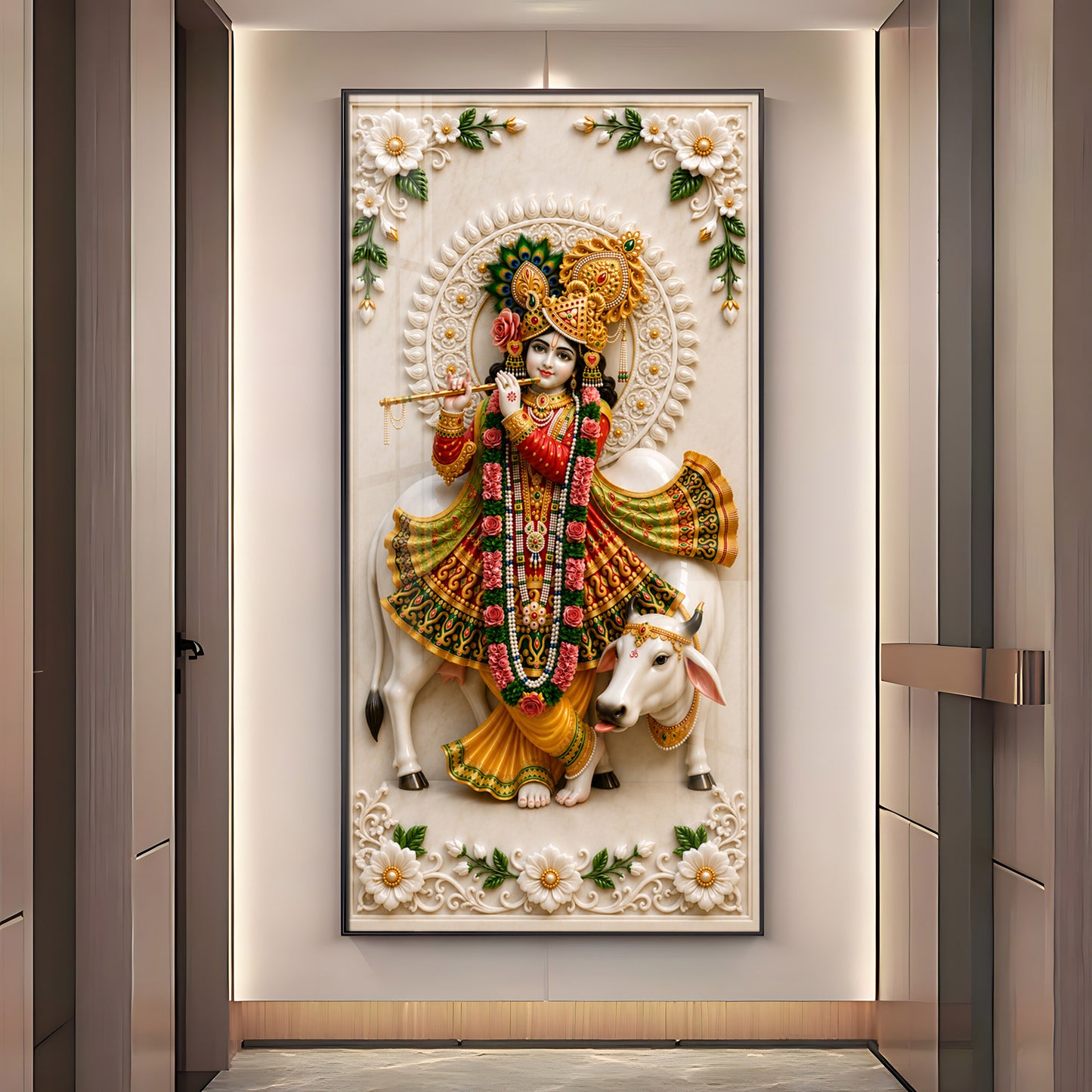 Lord Krishna Playing The Flute Premium Acrylic Vertical Wall Art