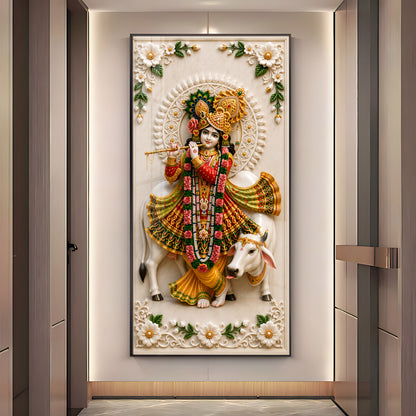 Lord Krishna Playing The Flute Premium Acrylic Vertical Wall Art