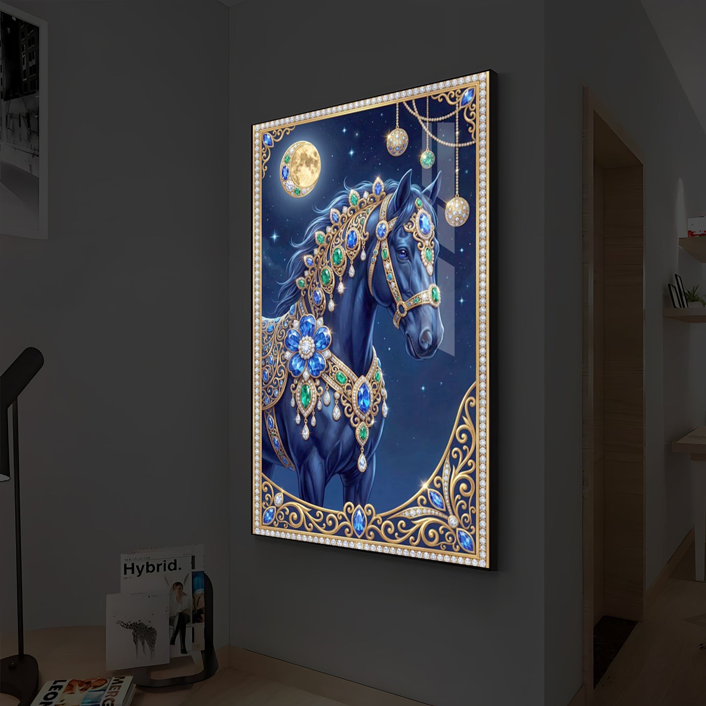 Black Horse Modern Luxury Backlight Vertical Wall Art