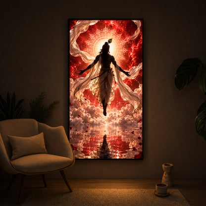 Shri Krishna Cosmic Aura Modern Luxury Backlight Vertical Wall Art