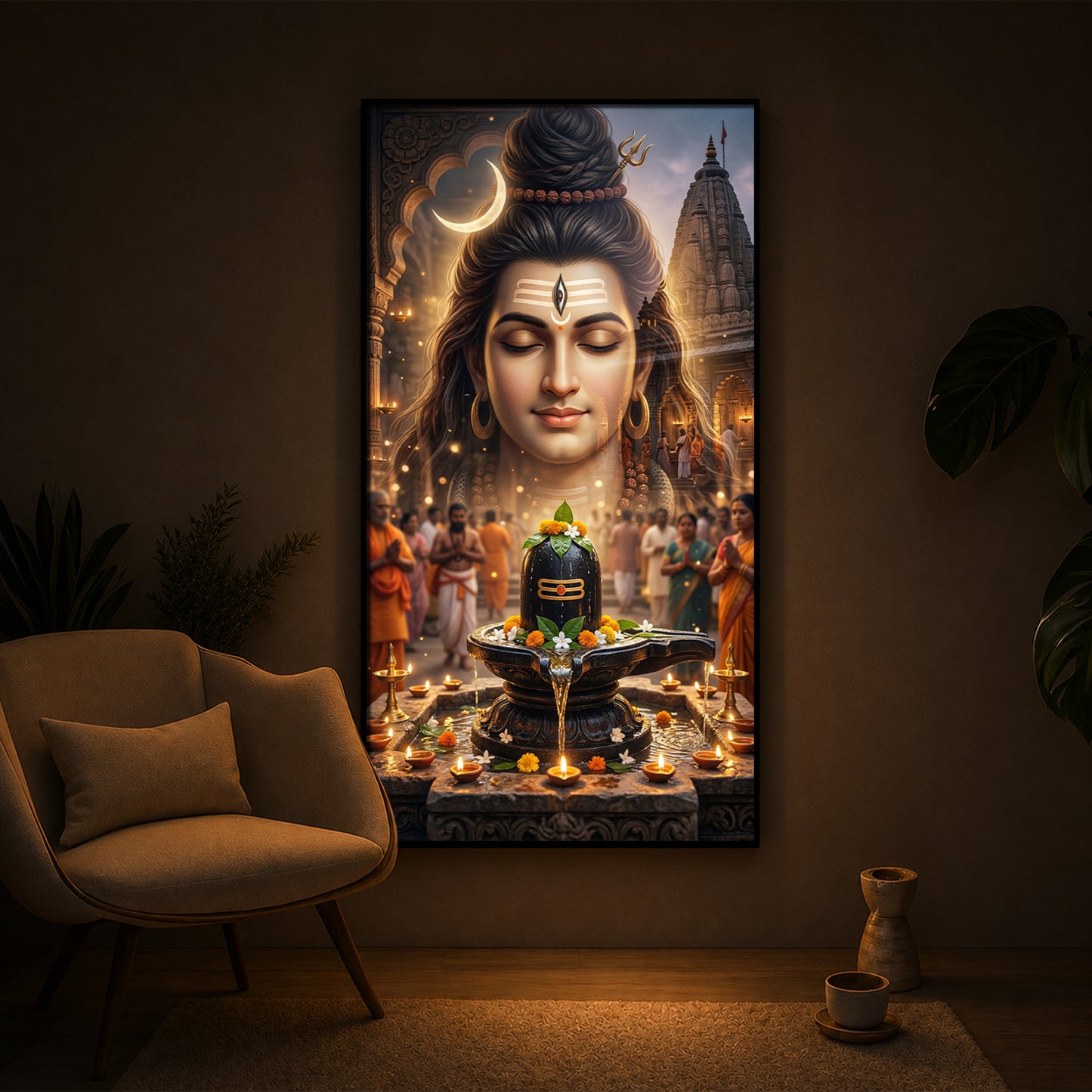 Lord Shiva Modern Luxury Backlight Vertical Wall Art