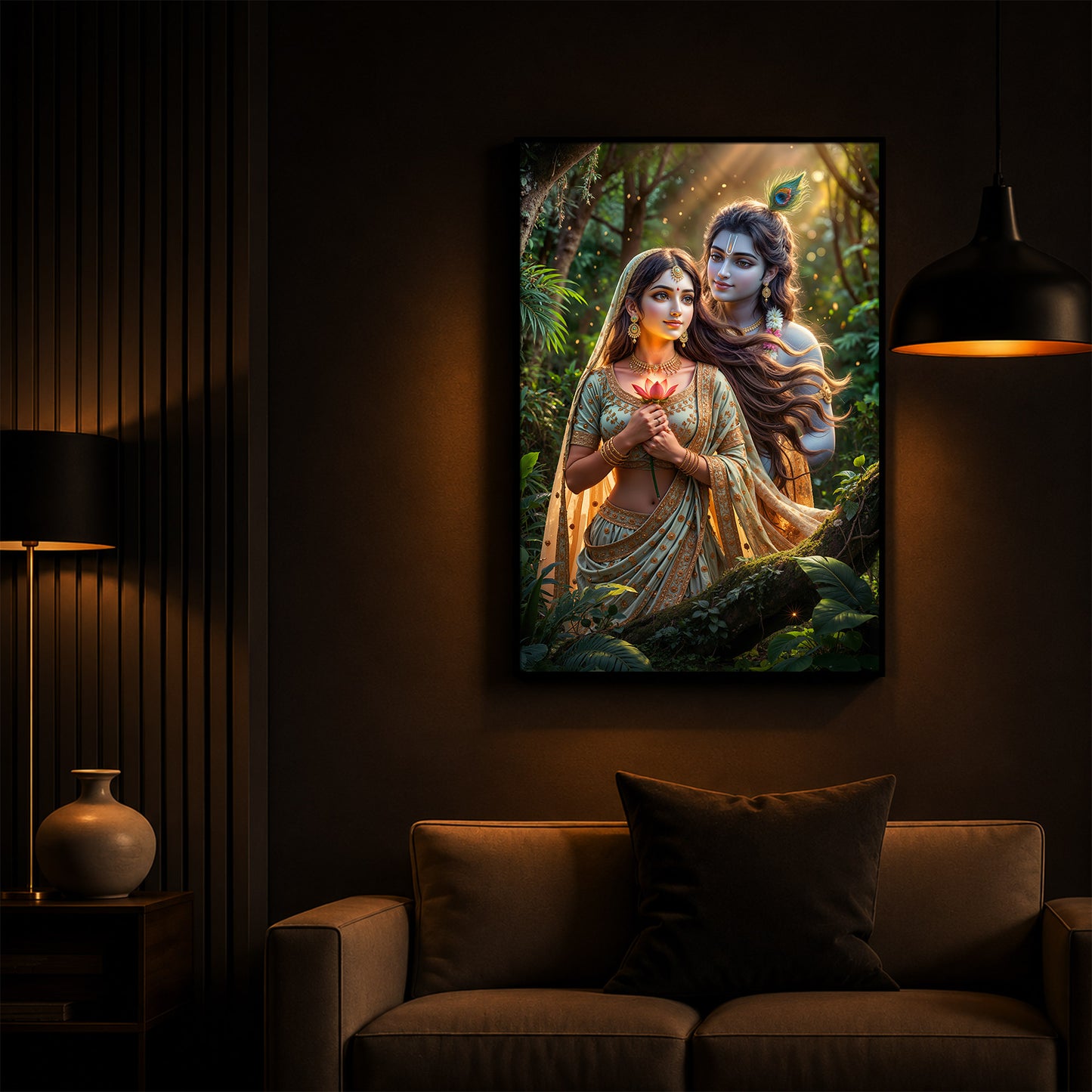 Radha Krishna Ji Modern Luxury Backlight Vertical Wall Art
